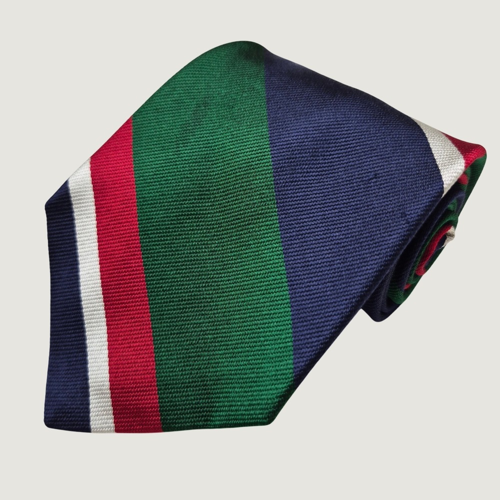 Rooster‎ Repp Tie Mens Blue Green Striped Preppy Silk Necktie Made in USA Ivy